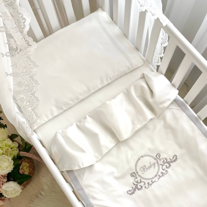 Set lenjerie de schimb pentru patut bebe 3 piese Baby King gri (3)